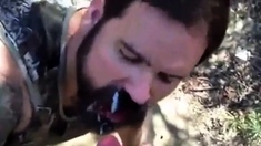 Daddy gives a facial in the woods