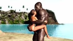 Big black man bangs a horny ebony on the savage island