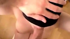 Blindfold blowjob and swallow cum