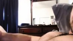 Sexy guy cums on his hairy chest