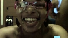 Black girl in glasses webcam blowjob with creamy facial